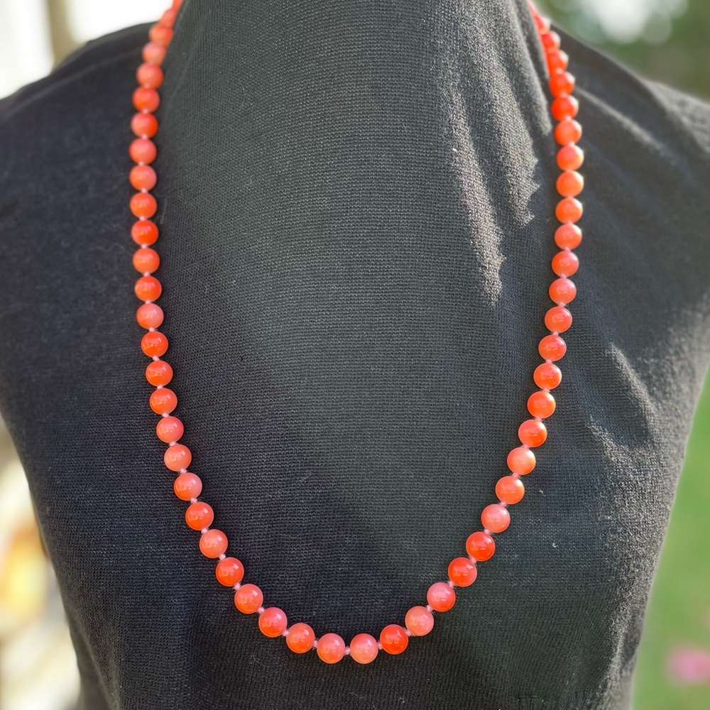 Vintage Orange Opaque Knotted Glass Bead Necklace